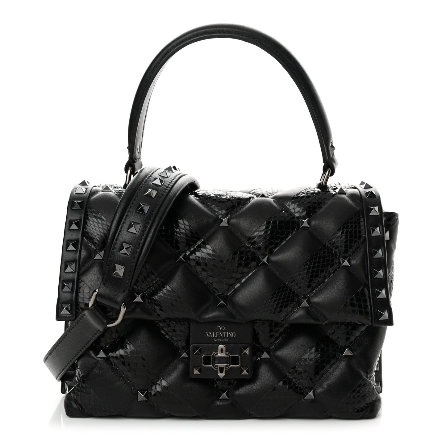 Nappa Snakeskin Monochrome Medium Candystud Top Handle Bag Black