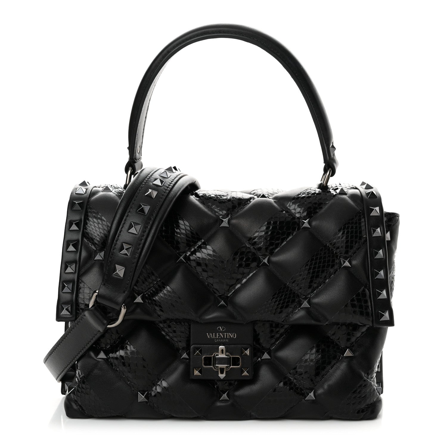 Valentino Garavani Nappa Snakeskin Monochrome Medium Candystud Top Handle Bag Black 1 of 9