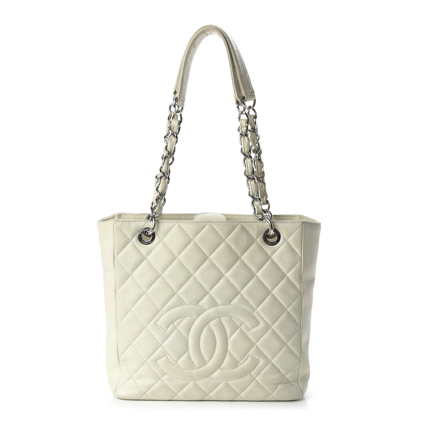 Caviar Quilted Petit Shopping Tote PST White