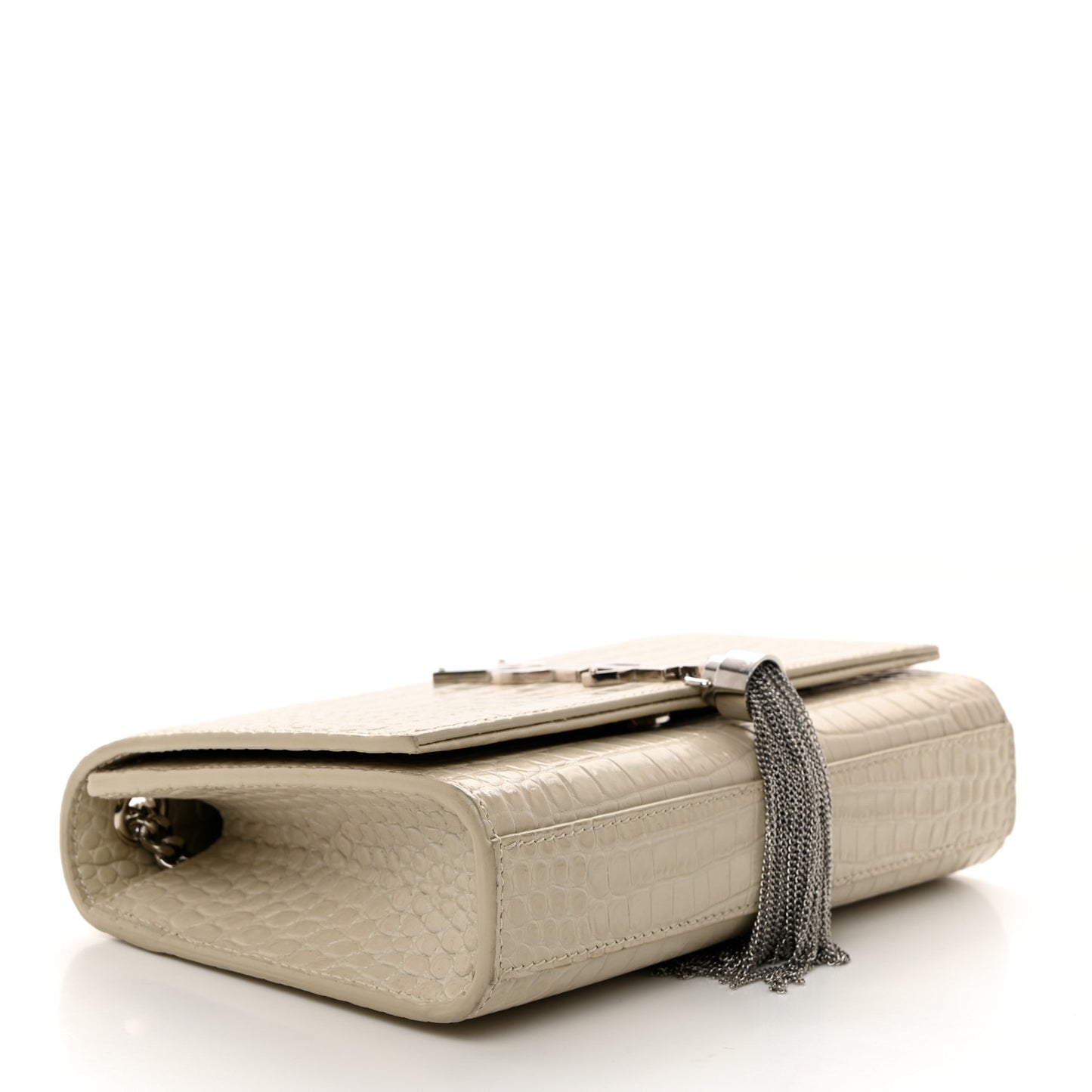 Calfskin Crocodile Embossed Small Classic Monogram Kate Tassel Satchel Blanc Vintage