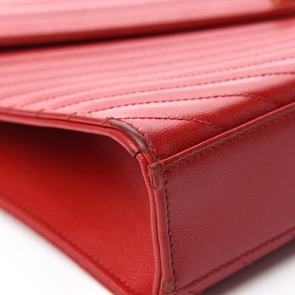 Saint Laurent Grain De Poudre Matelasse Chevron Large Monogram Satchel Lipstick Red 8 of 18