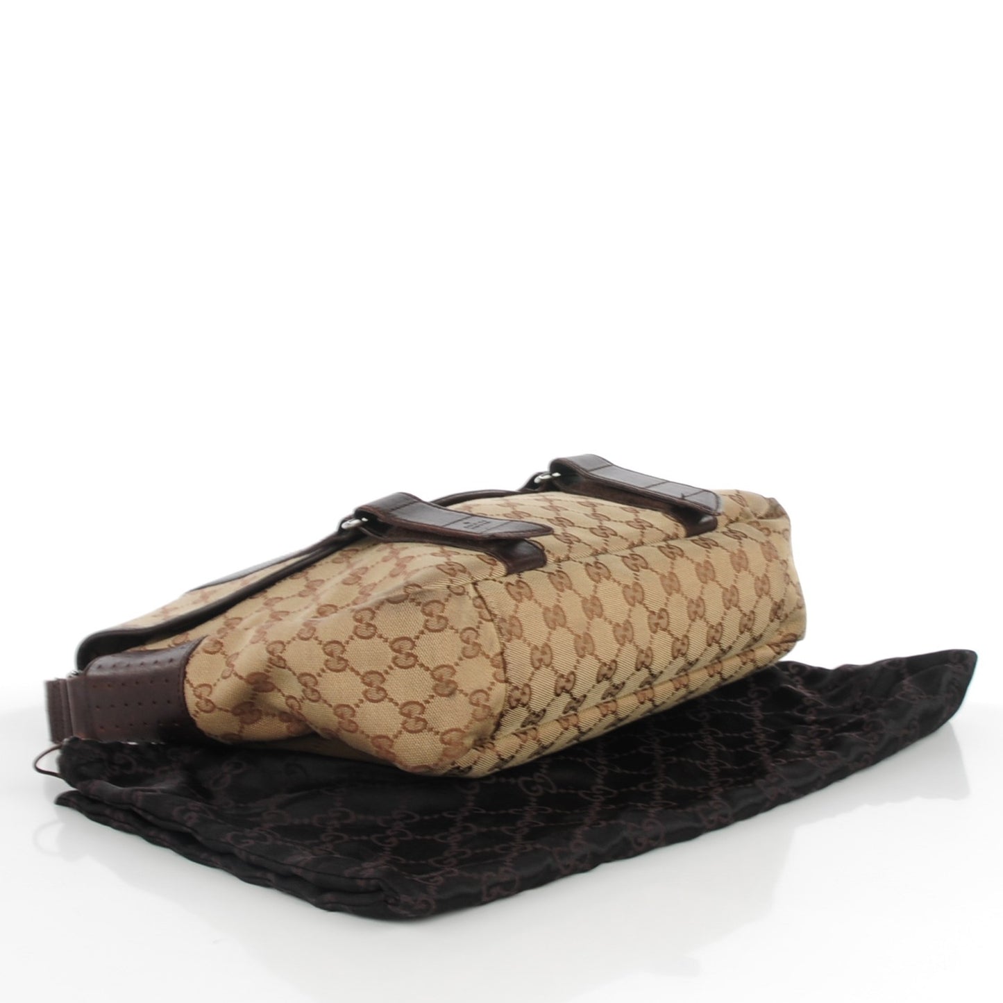 Monogram Medium Double Buckle Flap Messenger Bag Beige Dark Brown