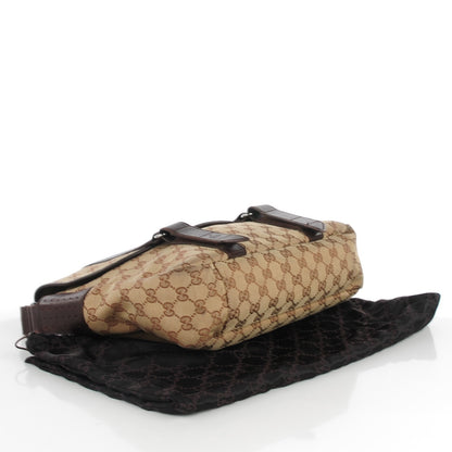 Gucci Monogram Medium Double Buckle Flap Messenger Bag Beige Dark Brown 4 of 14