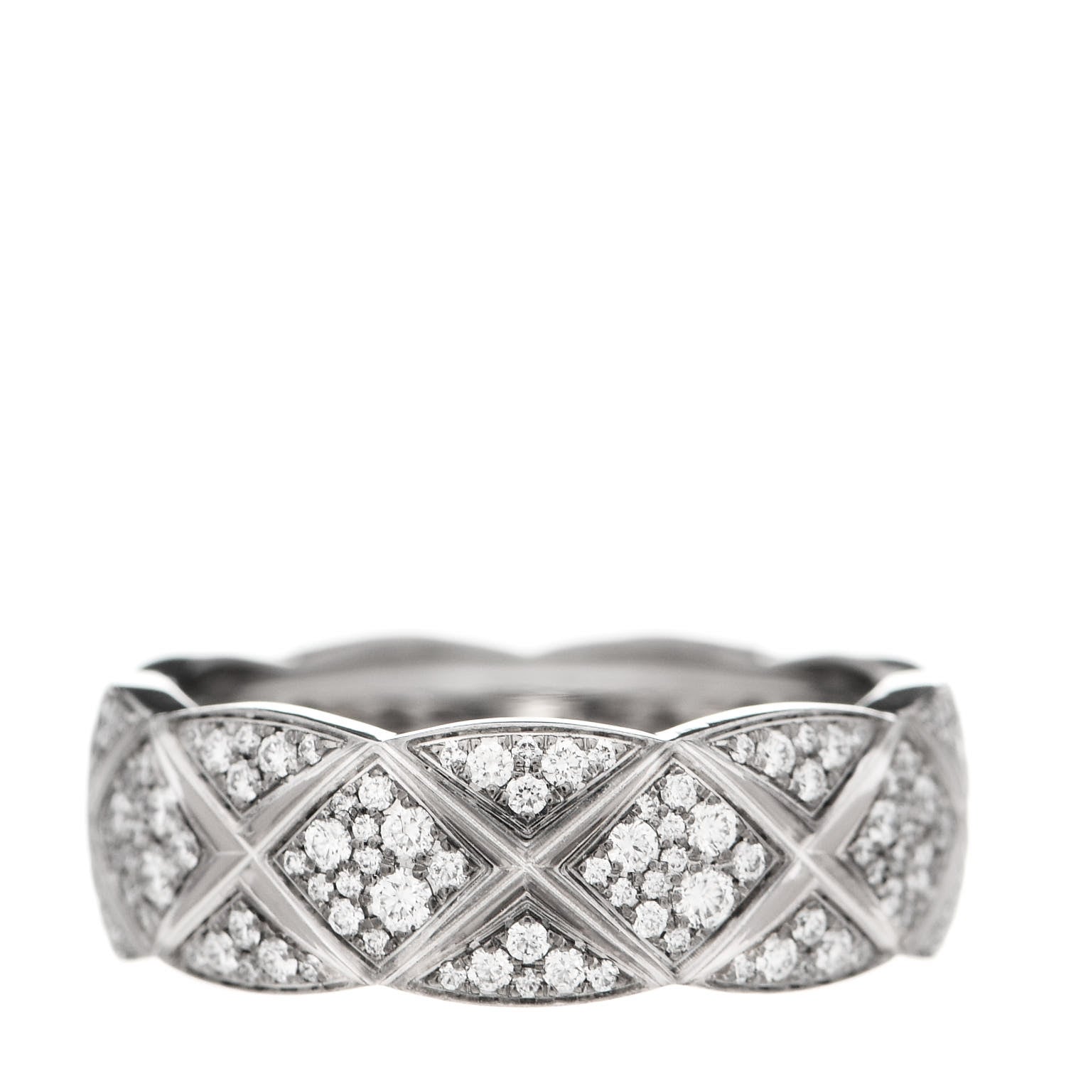 Chanel 18K White Gold Diamond Small Coco Crush Pave Ring 52 6 1 of 6