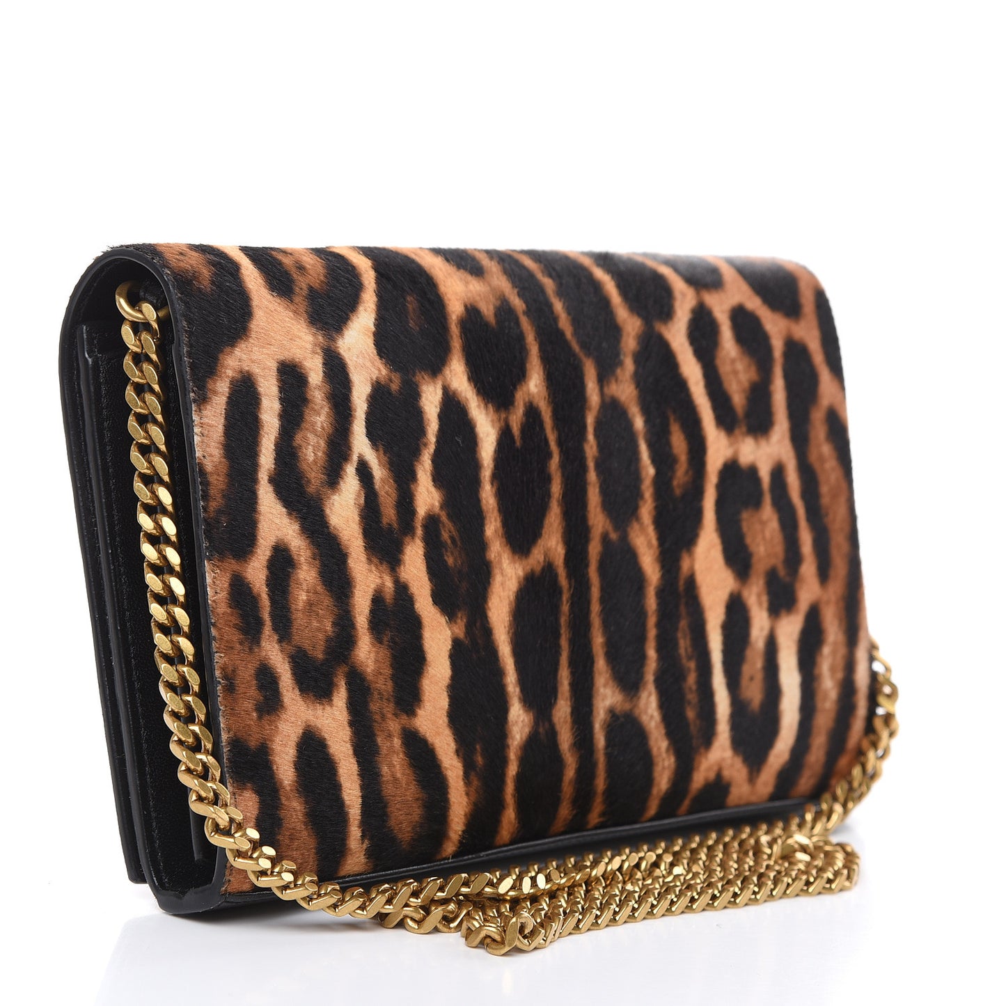 Calf Hair Monogram Chain Wallet Leopard