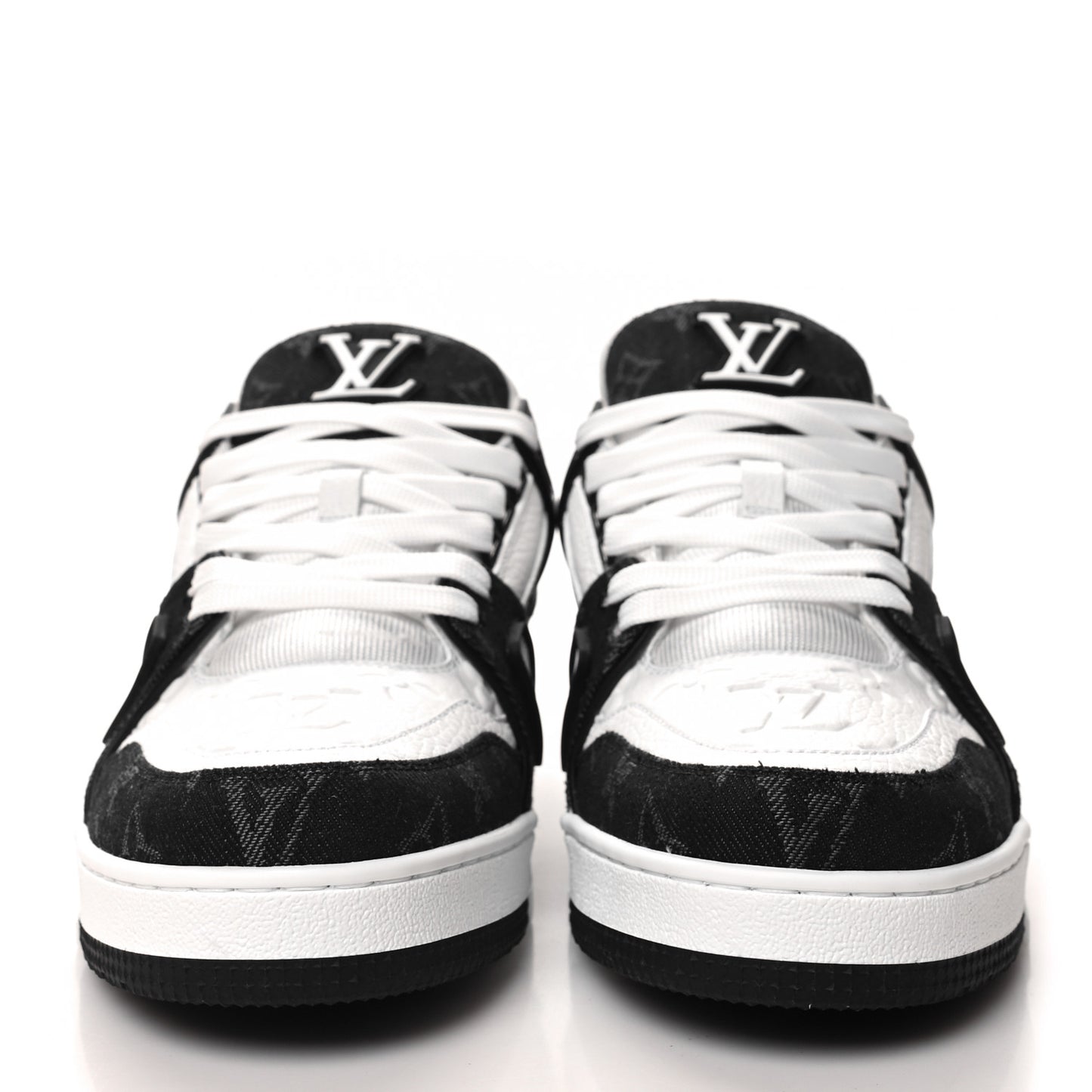 Calfskin Monogram Denim Mens LV Trainer Sneakers 8.5 Black