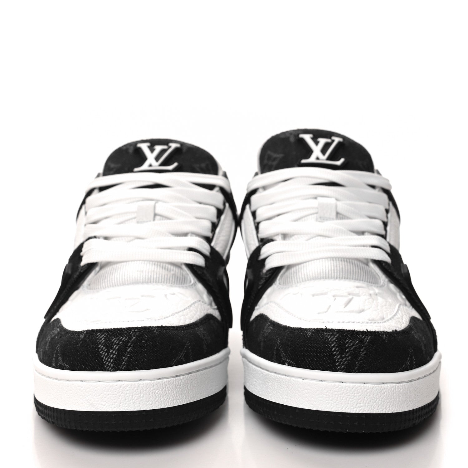 Louis Vuitton Calfskin Monogram Denim Mens LV Trainer Sneakers 8.5 Black 2 of 8