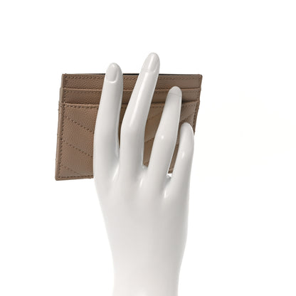 Saint Laurent Grain De Poudre Matelasse Chevron Monogram Credit Card Case Dark Beige 2 of 8