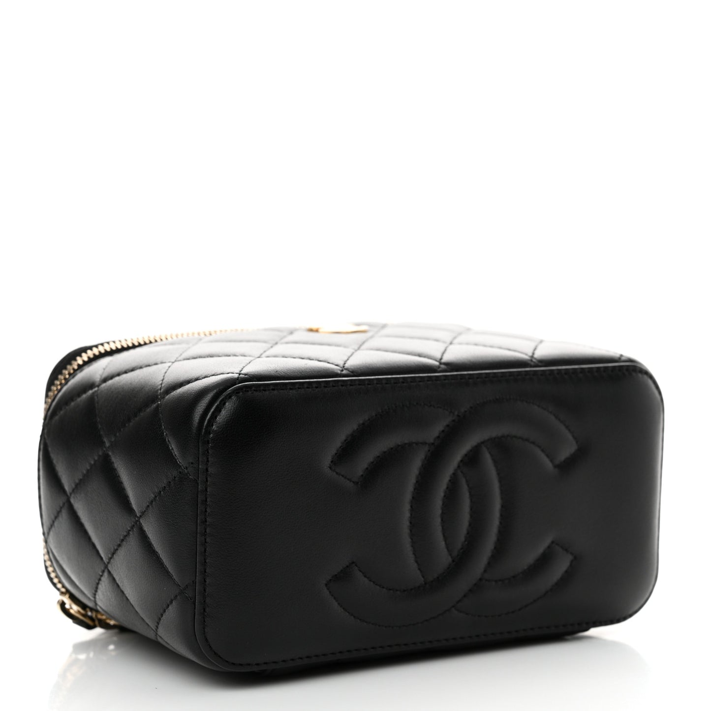 Lambskin Quilted Pearl Crush Small Vanity Case With Chain Black