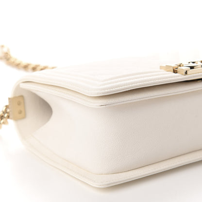 Chanel Caviar Chevron Quilted Medium Boy Flap White 6 of 11