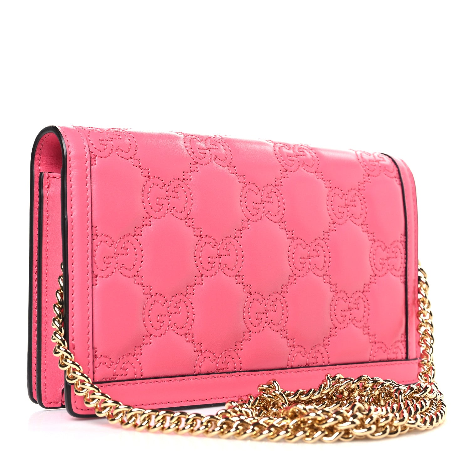 Gucci Calfskin GG Matelasse Chain Wallet Rhodamine Pink 3 of 9