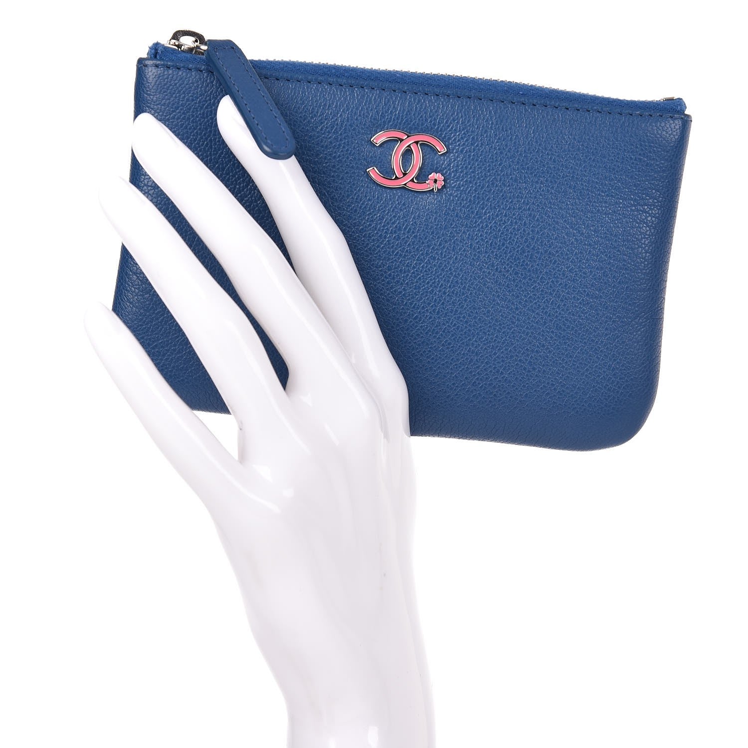 Chanel Goatskin Small CC Clover Cosmetic Case Blue 2 of 7