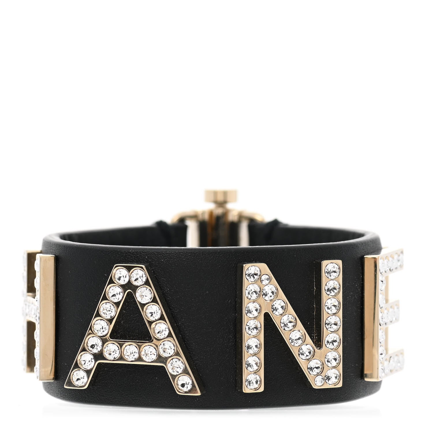 Chanel Crystal Lambskin Cha-Nel Logo Cuff S Black 1 of 5