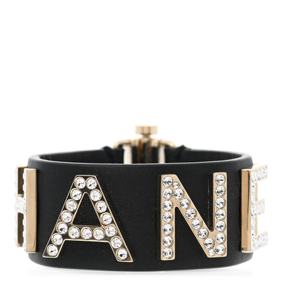 Chanel Crystal Lambskin Cha-Nel Logo Cuff S Black 1 of 5