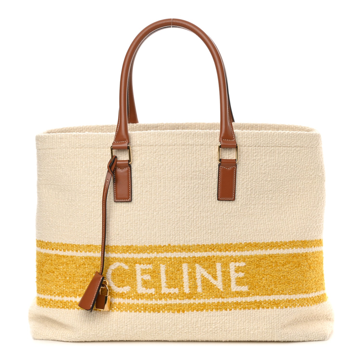 Celine Plein Soleil Textile Calfskin Horizontal Cabas Beige Yellow 1 of 10