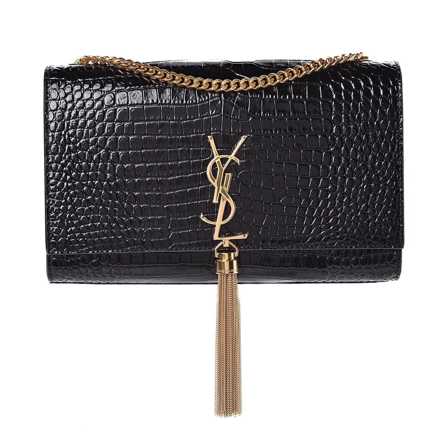 Saint Laurent Calfskin Crocodile Embossed Medium Classic Monogram Kate Tassel Satchel Black 1 of 11