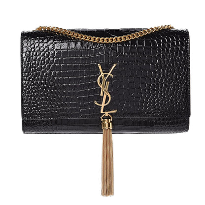 Saint Laurent Calfskin Crocodile Embossed Medium Classic Monogram Kate Tassel Satchel Black 1 of 11