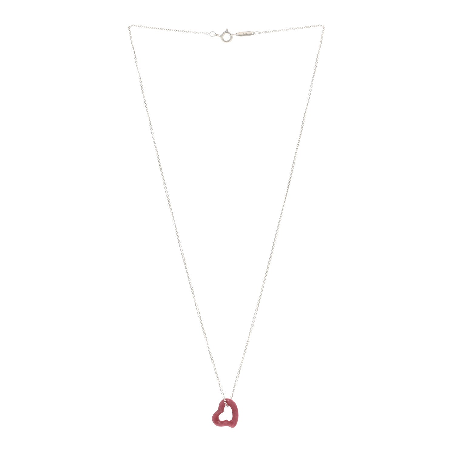 Tiffany Sterling Silver Rhodonite Elsa Peretti Open Heart Pendant Necklace 3 of 5