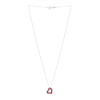 Tiffany Sterling Silver Rhodonite Elsa Peretti Open Heart Pendant Necklace 3 of 5