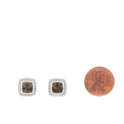 David Yurman Sterling Silver Diamond Smoky Quartz 7mm Petite Albion Earrings 2 of 4