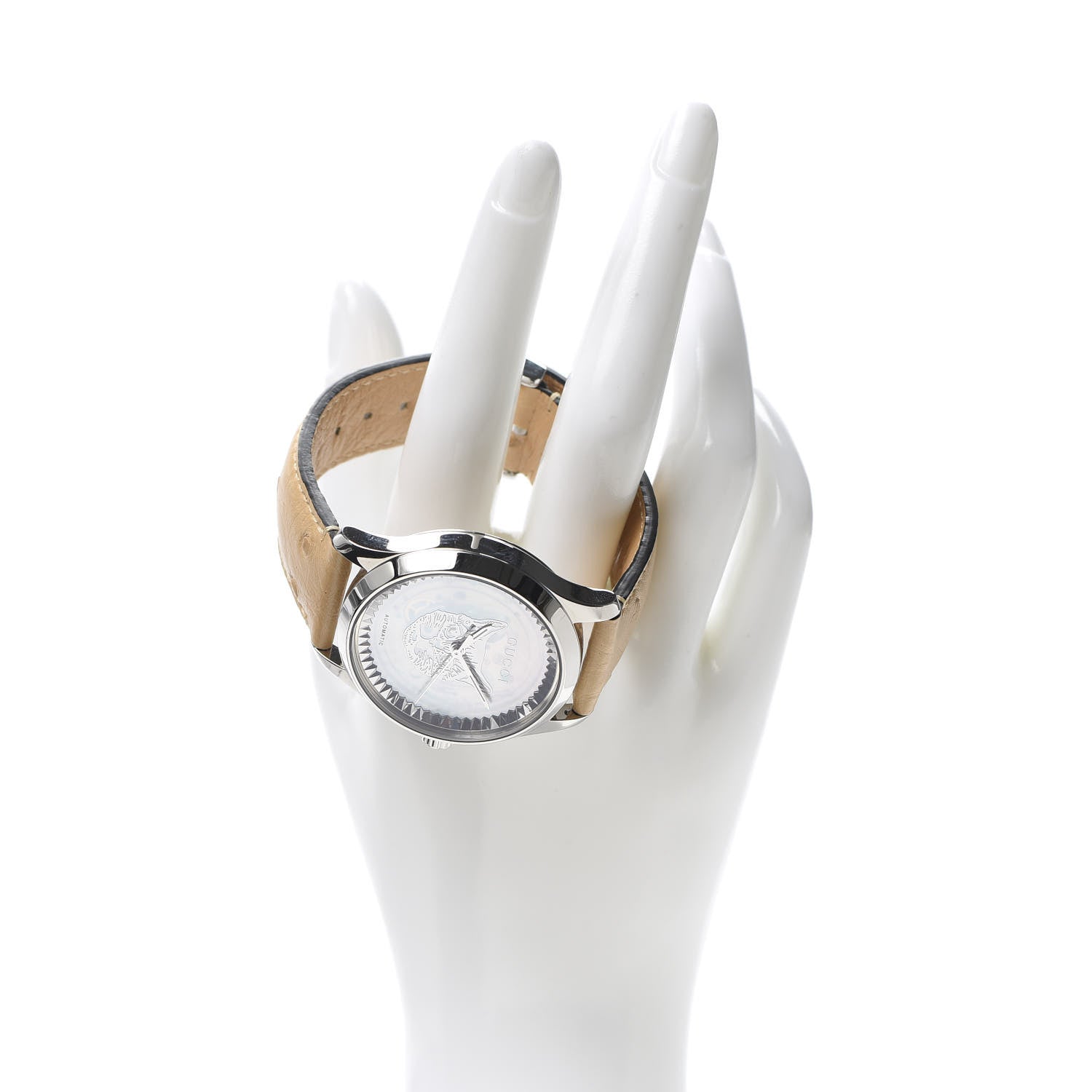 Gucci Stainless Steel Ostrich Mother of Pearl 38mm G-Timeless Cat Automatic Watch 2 of 8