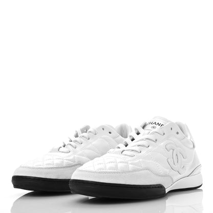 Chanel Shiny Calfskin Suede Quilted CC Logo Sneakers 41 White 3 of 7