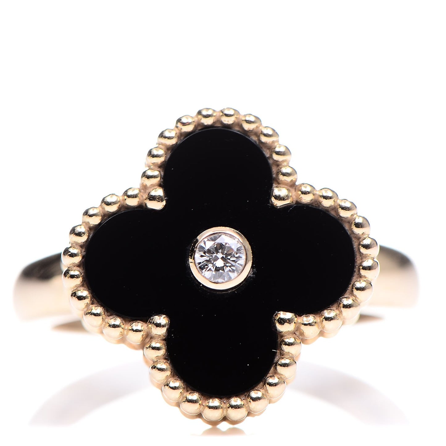 18K Yellow Gold Black Onyx Diamond Vintage Alhambra Ring 52 6