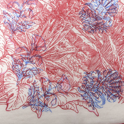 Hermes Cashmere Silk Le Jardin De Leila Au Bloc Shawl 140 Blanc Rose Vif Encre 4 of 4