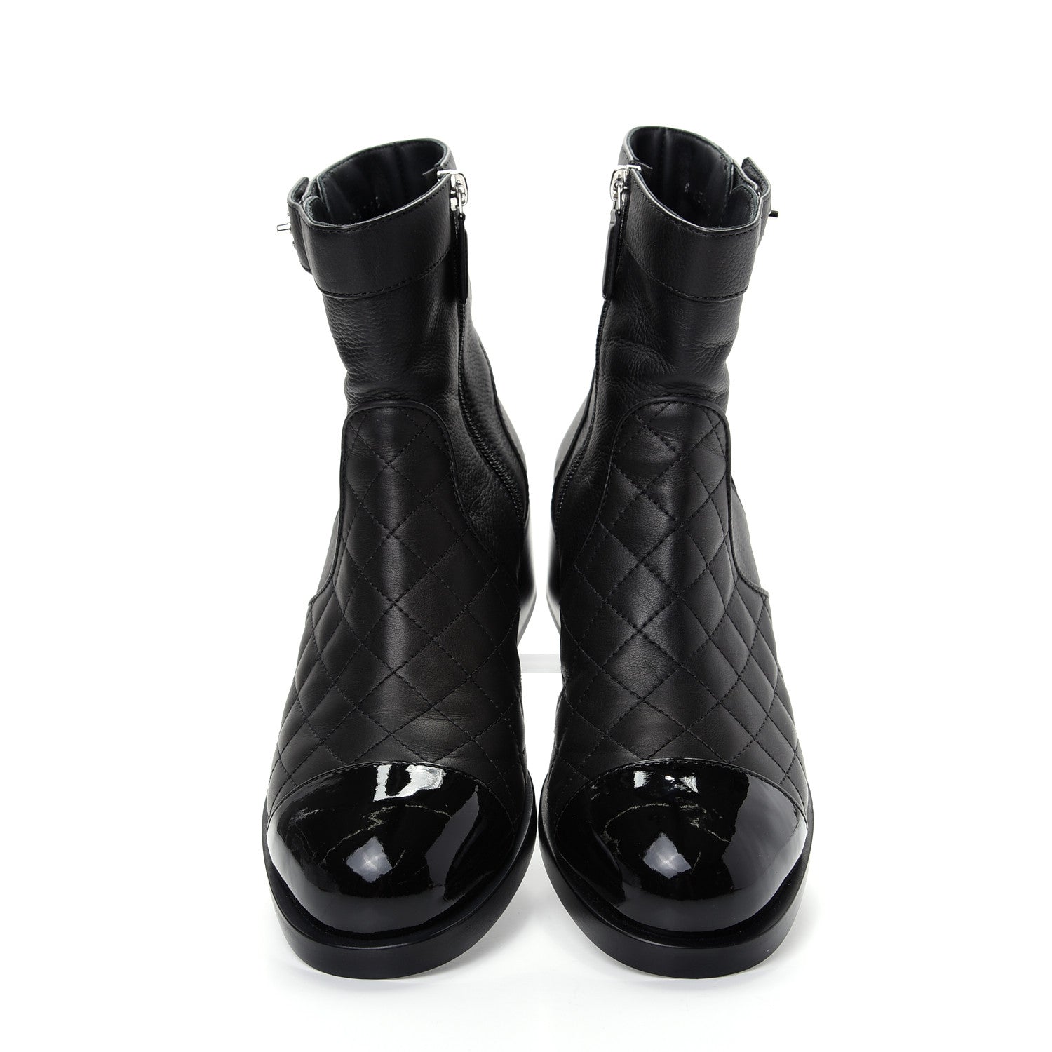 Chanel Calfskin Patent Quilted Cap Toe Short Boots 39.5 Black 5 of 11
