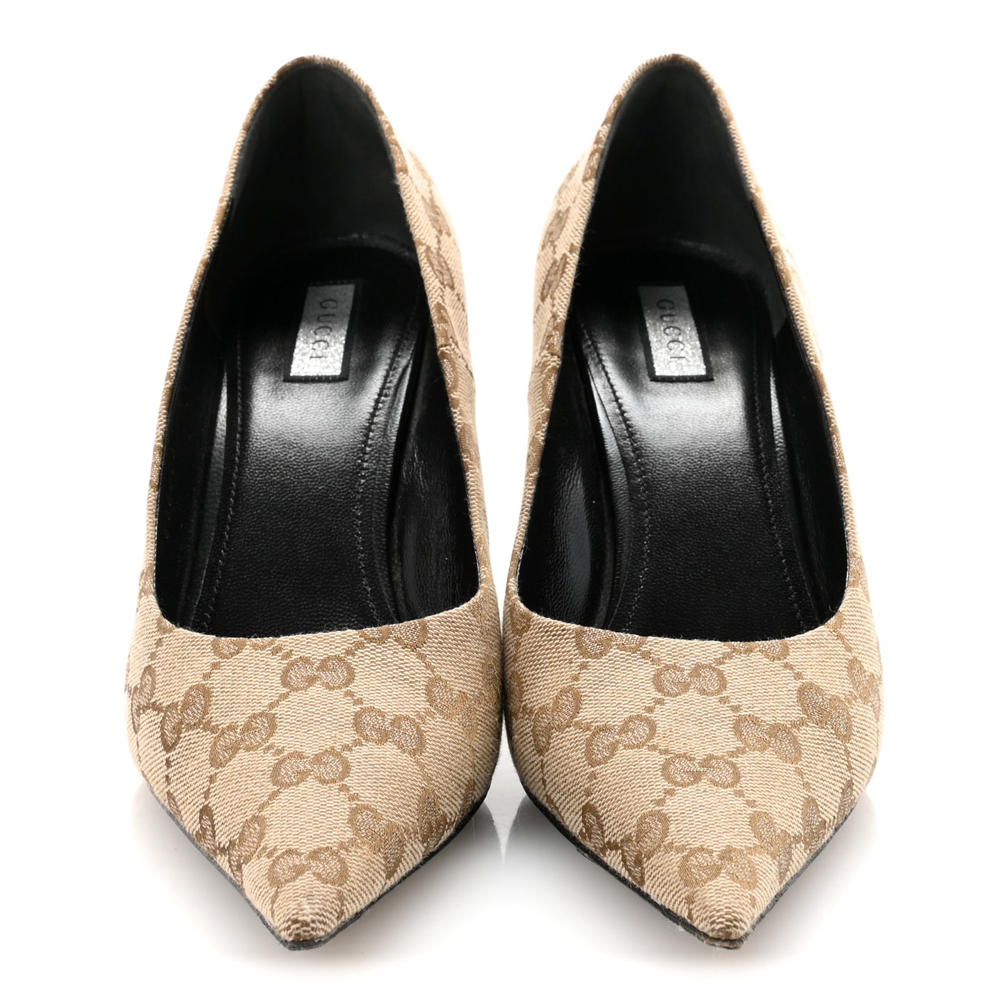 X GUCCI GG Monogram Square Knife 80mm Pumps 39 Beige Ebony
