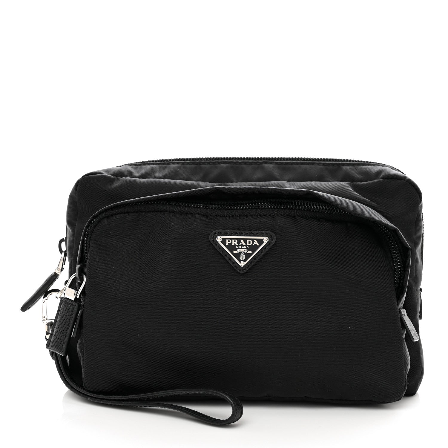 Prada Tessuto Nylon Saffiano Wristlet Pouch Black 1 of 6