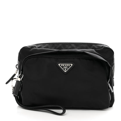Prada Tessuto Nylon Saffiano Wristlet Pouch Black 1 of 6