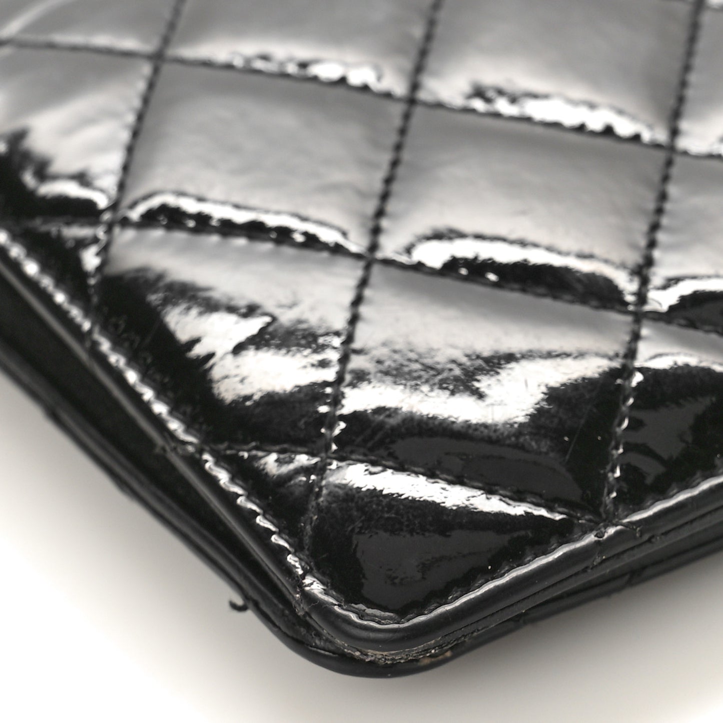 Patent Calfskin Quilted Yen Wallet Black