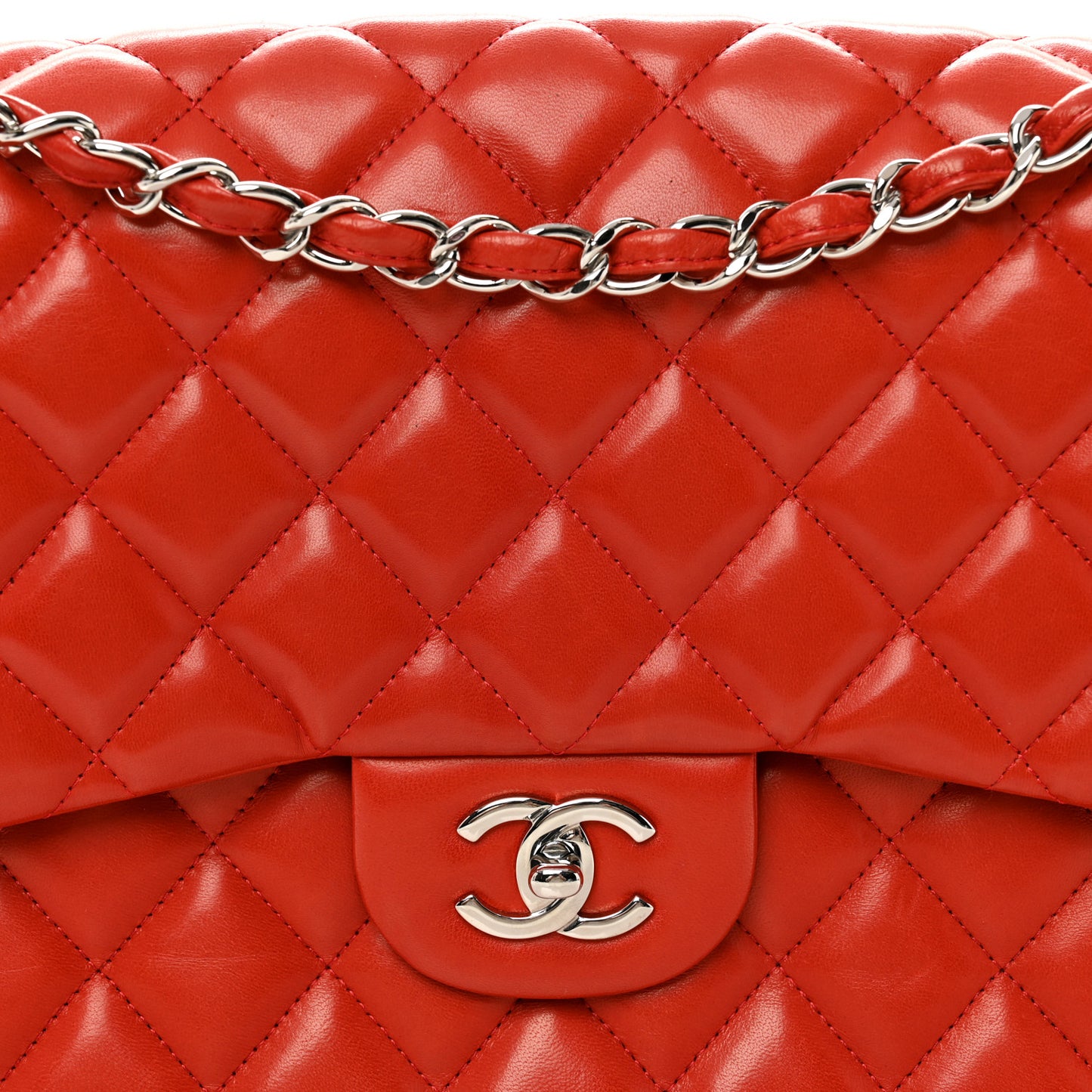 Lambskin Quilted Jumbo Double Flap Red