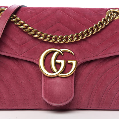 Gucci Velvet Matelasse Small GG Marmont Shoulder Bag Light Raspberry Rose 9 of 10