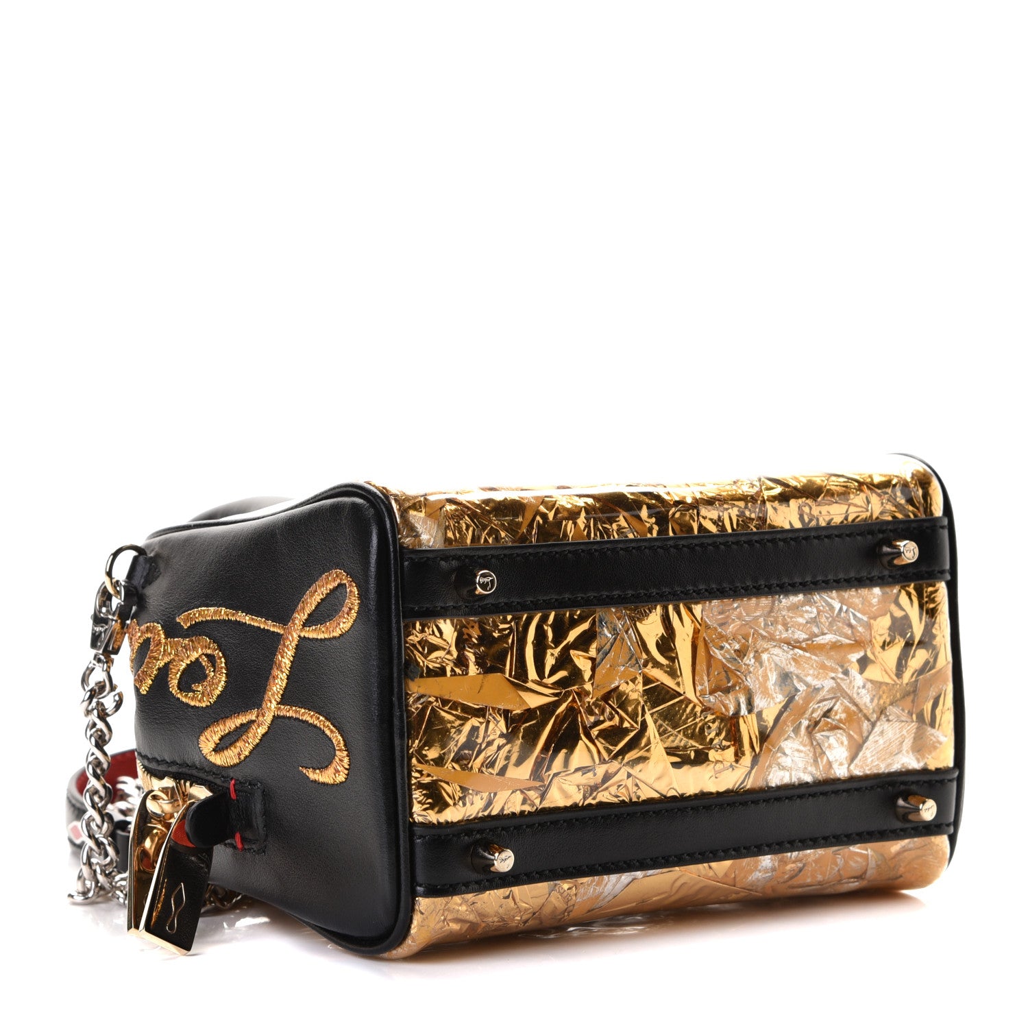 Christian Louboutin Calfskin Paris Nano Collage Marie Jane Pepite Tote Gold 6 of 8