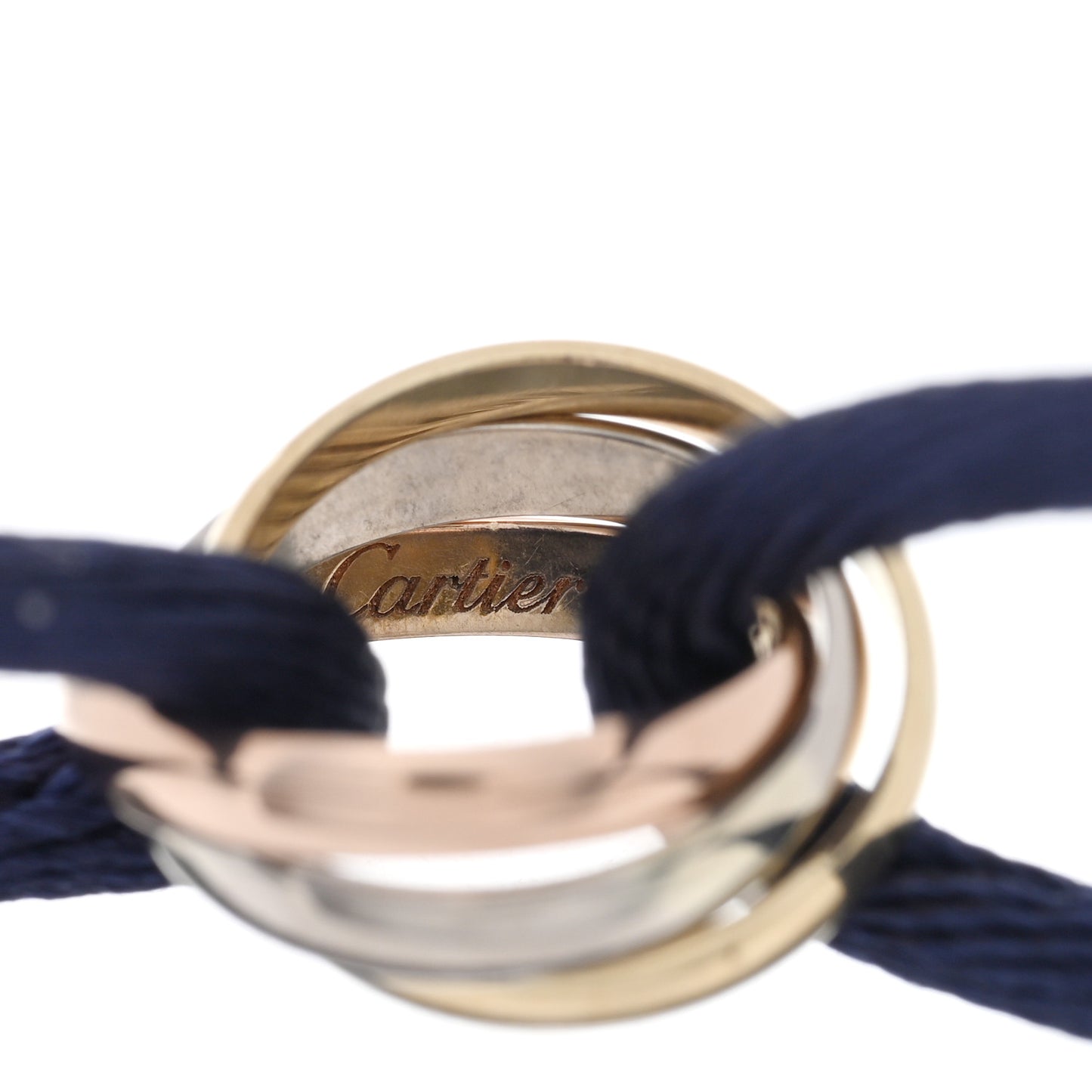 18k Pink Yellow White Gold Trinity Adjustable Cord Bracelet Navy