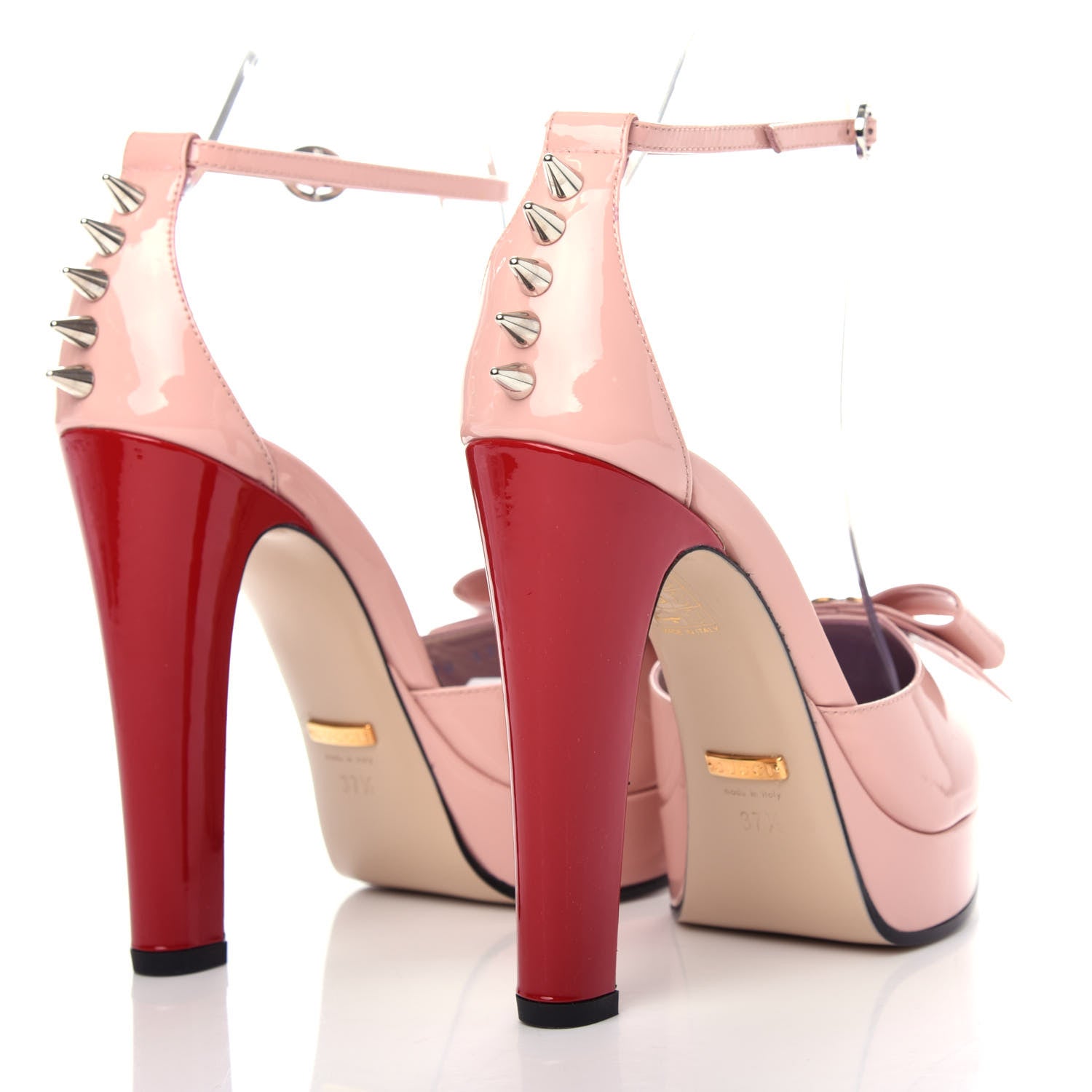 Gucci Patent Crystal GG Bow Sadie Spike Ankle Strap d'Orsay Platform High Heel Pumps 37.5 Perfect Pink 4 of 11