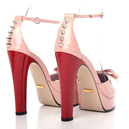 Gucci Patent Crystal GG Bow Sadie Spike Ankle Strap d'Orsay Platform High Heel Pumps 37.5 Perfect Pink 4 of 11