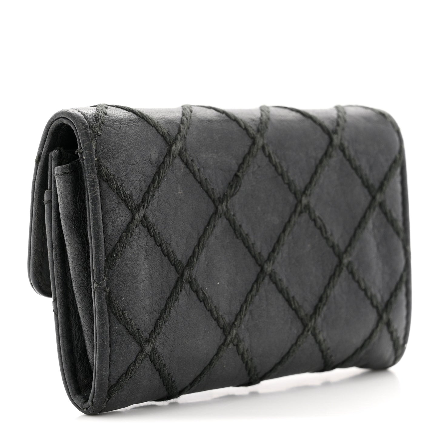 Calfskin Diamond Stitched Card Holder Wallet Black