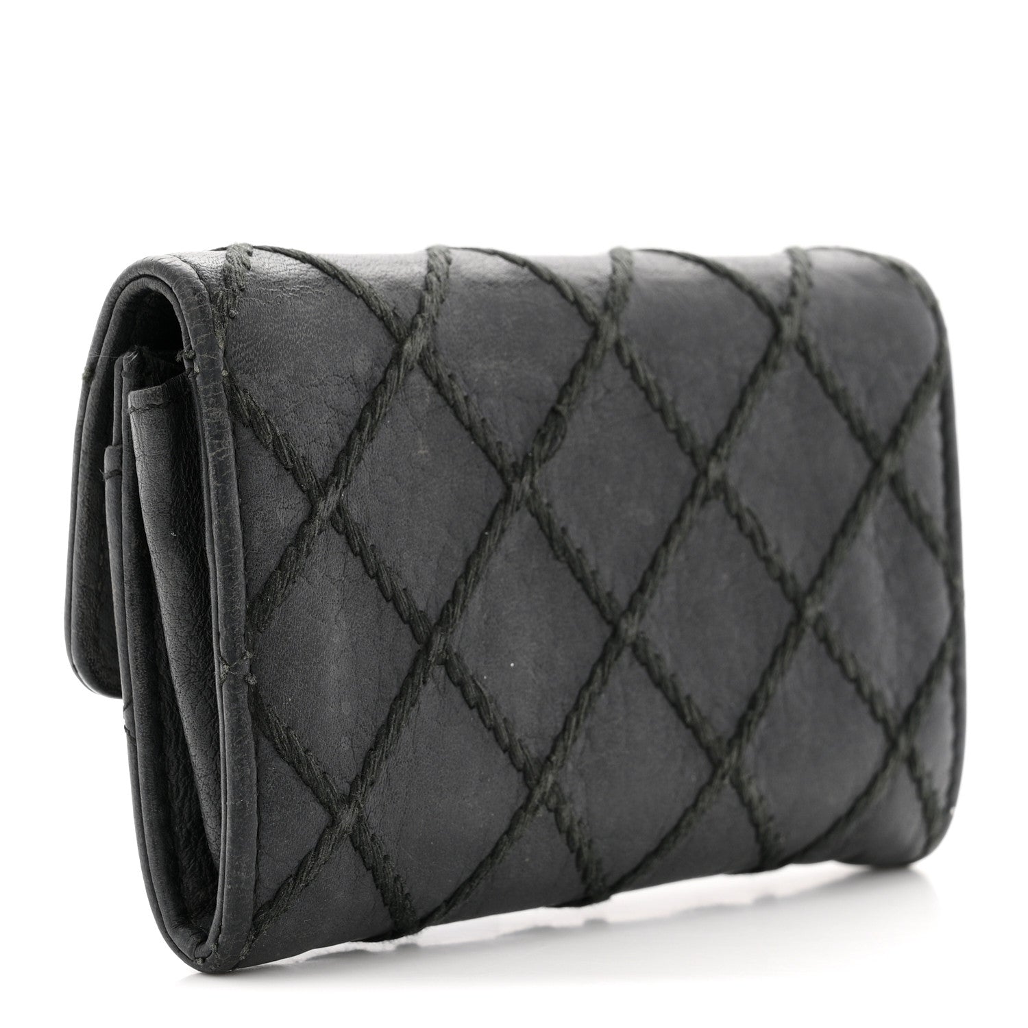 Chanel Calfskin Diamond Stitched Card Holder Wallet Black 3 of 10