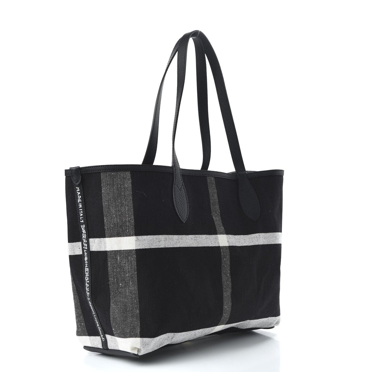 Burberry Coated Canvas Mega Check Medium Doodle Tote Black White 11 of 16