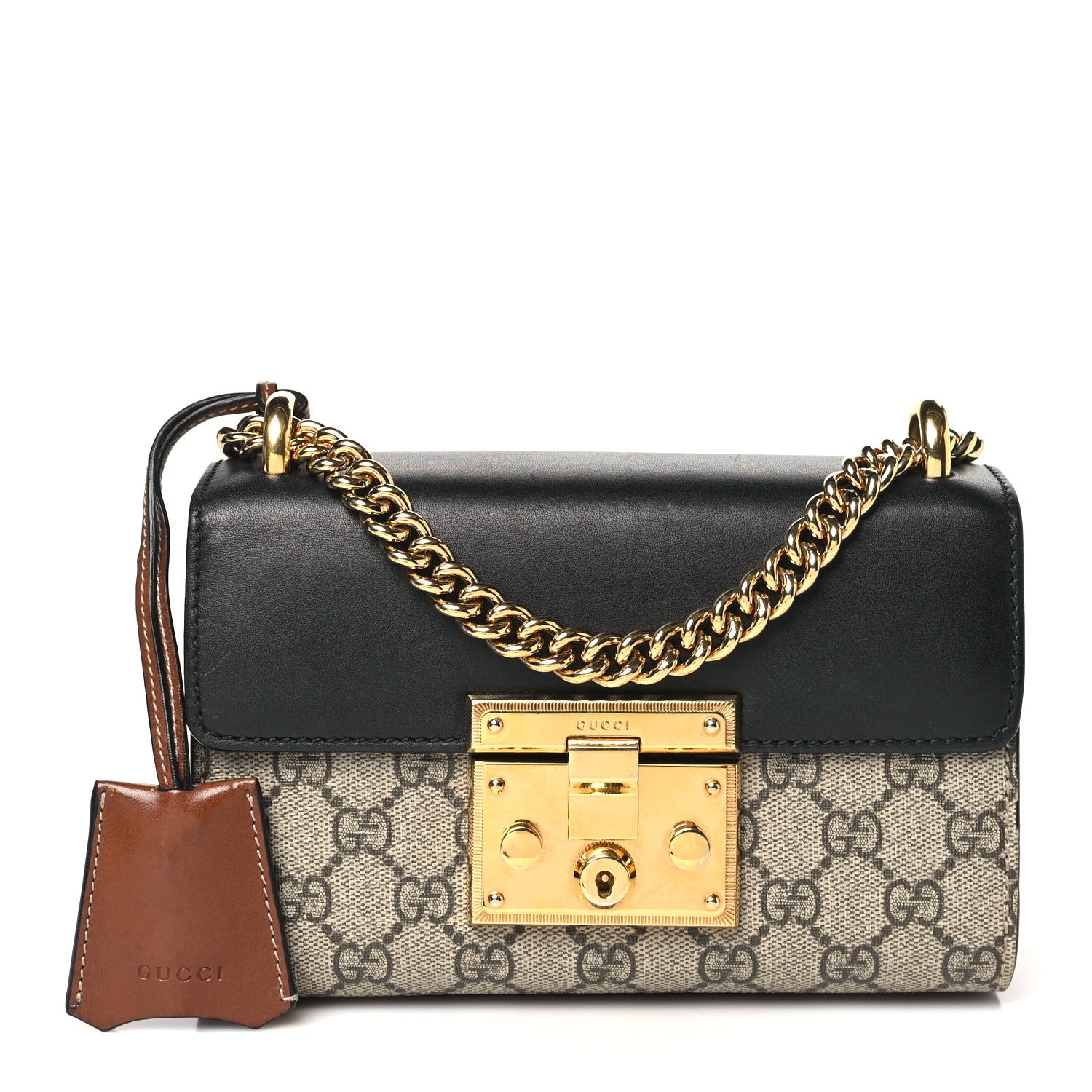 Gucci GG Supreme Monogram Calfskin Small Padlock Shoulder Bag Beige Black Cuir 1 of 11