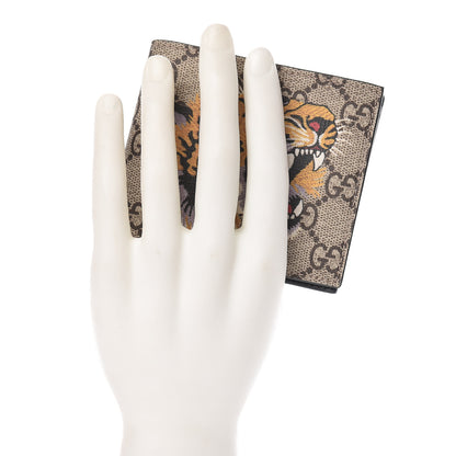 Gucci GG Supreme Monogram Selleria Calfskin Tiger Nice Bi-Fold Wallet Beige Ebony Multicolor Black 2 of 8