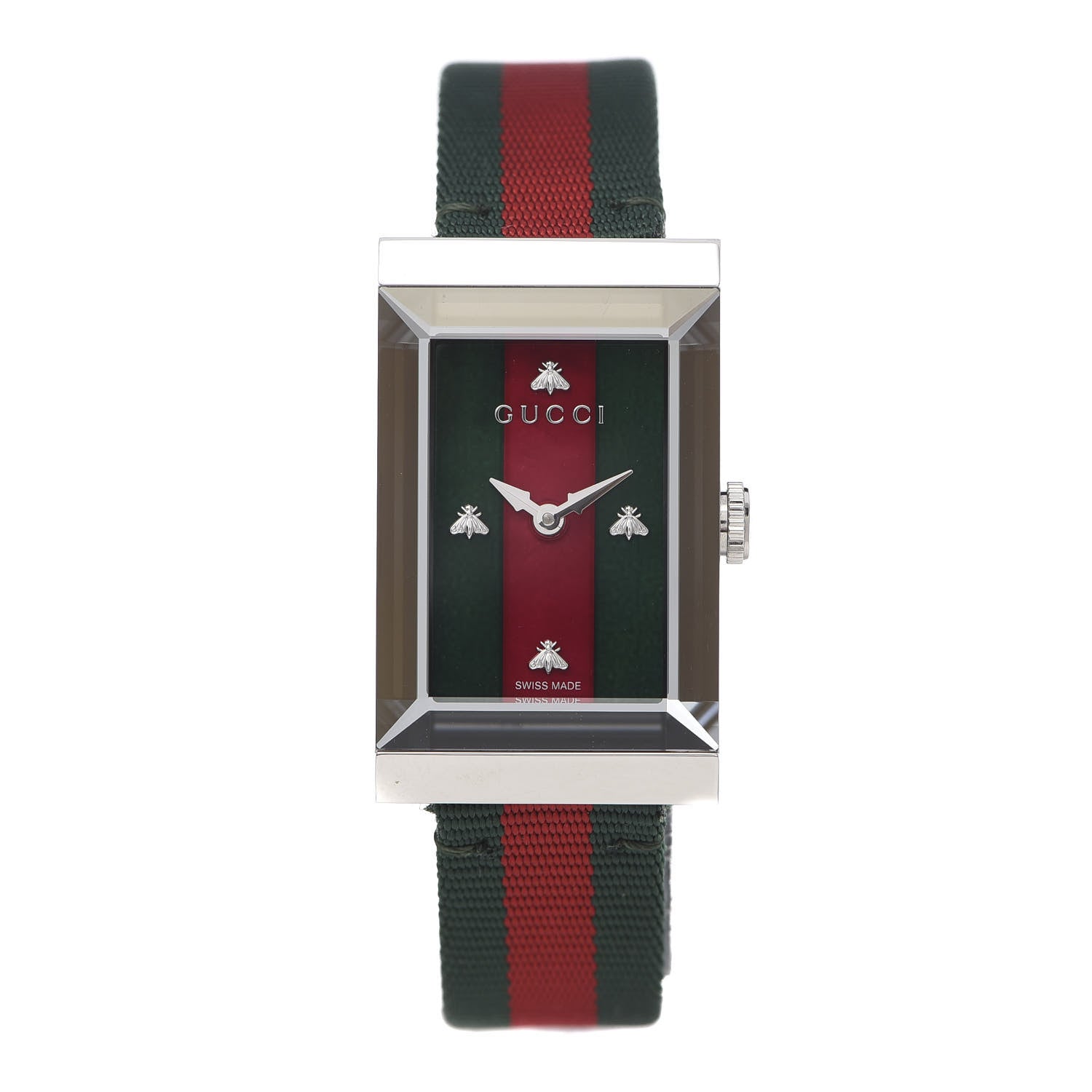 Gucci Stainless Steel Nylon Mother of Pearl 21mm Web G-Frame Quartz Watch Green 1 of 6