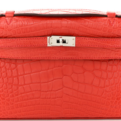 Hermes Matte Alligator Kelly Pochette Bougainvillea 8 of 11