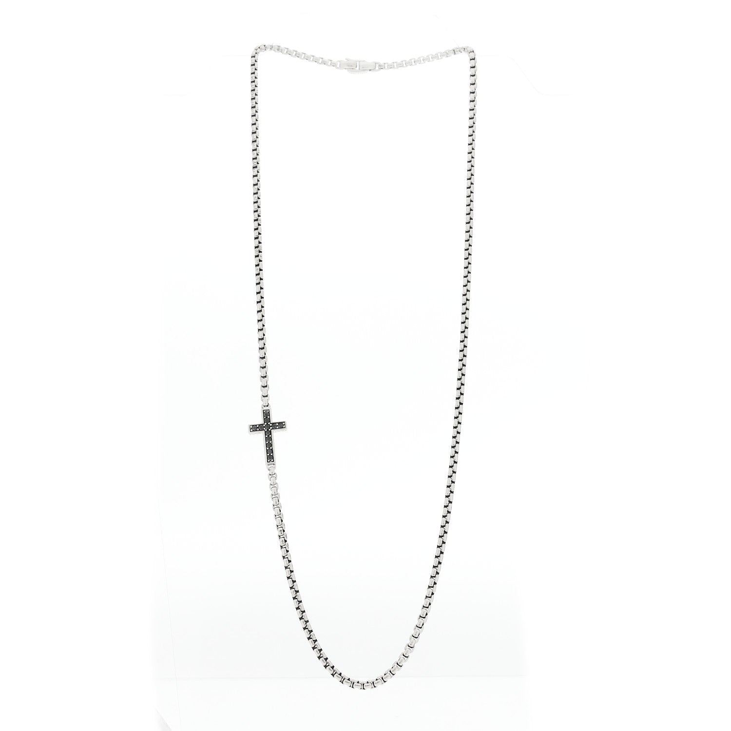 David Yurman Sterling Silver Black Diamond Streamline Cross Station Necklace 26" 3 of 5