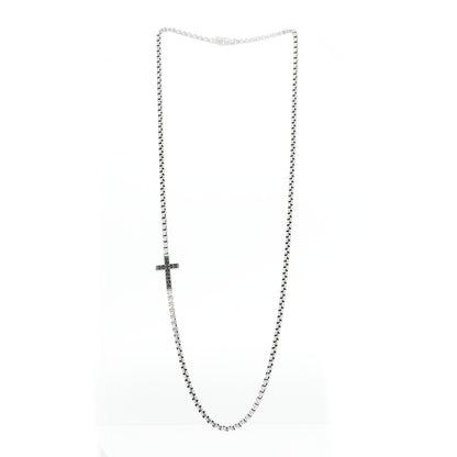 David Yurman Sterling Silver Black Diamond Streamline Cross Station Necklace 26" 3 of 5