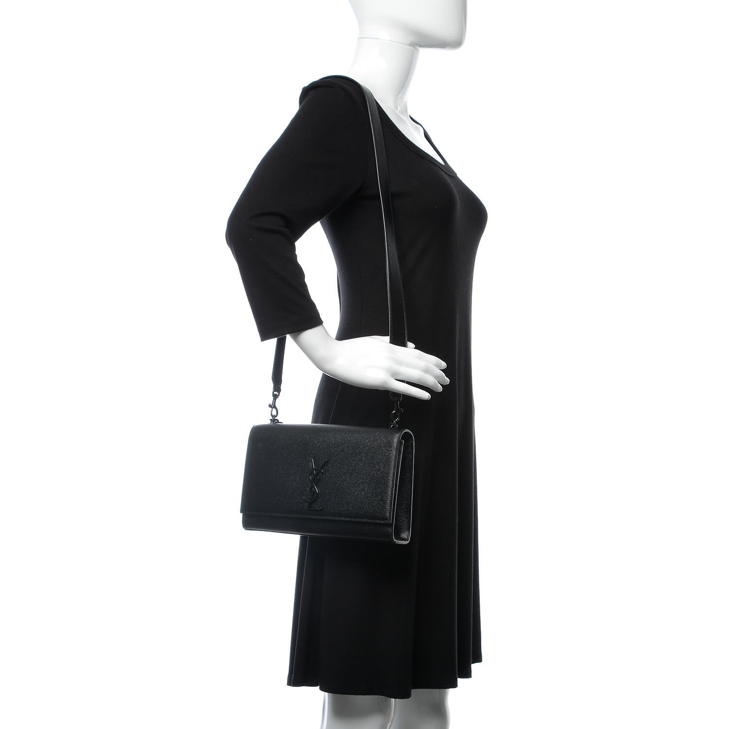 Grain De Poudre Medium Classic Monogram Kate Double Handle Satchel Black