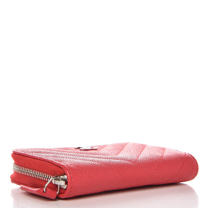 Chanel Caviar Chevron Quilted Zip Coin Purse Dark Pink 11 of 14